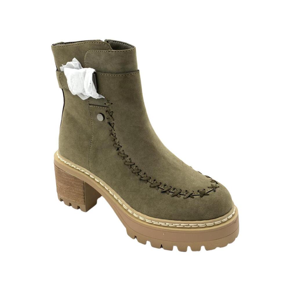 MIA Olive Green Suede Lug Platform Ankle Boots